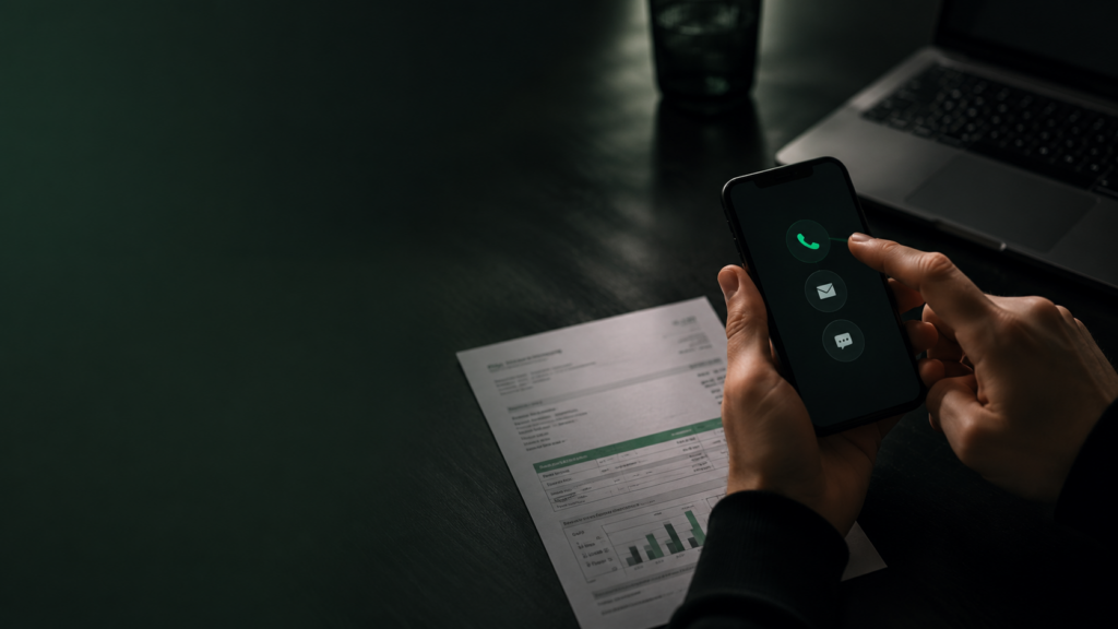 Kontaktaufnahme per Smartphone mit Energierechnung